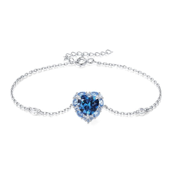 Jewelrypalace Heart Bowknot Love 4.1ct Heart Cut Light Blue Cubic Zirconia Adjustable Bracelet 925 Sterling Silver