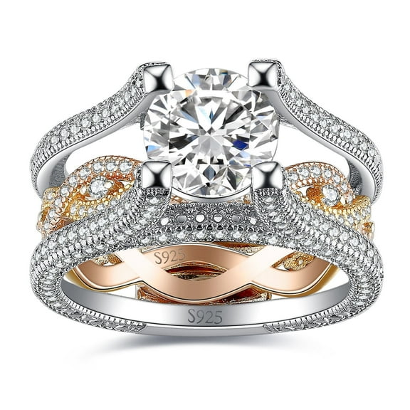 Jewelrypalace Infinity Twisted 2.5ct Cubic Zirconia Interchangeable Engagement Rings for Women, Tri-Tone Luxury 14K Rose Yellow Gold 925 Sterling Silver Promise Ring for her, Wedding Band Bridal Sets