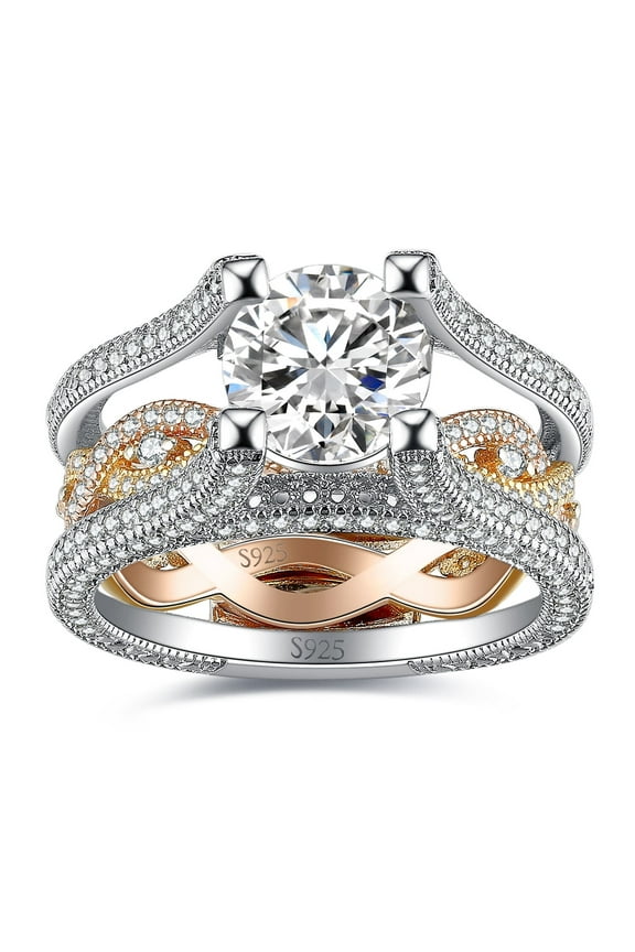 Infinity Twisted 2.5ct Cubic Zirconia Interchangeable Engagement Rings for Women, Tri-Tone Luxury 14K Rose Yellow Gold 925 Sterling Silver Promise Ring for her, Wedding Band Bridal Sets