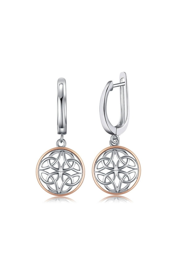 Irish Celtic Knot Dangle Earrings, 14k Rose Gold Plated 925 Sterling Silver Hoop Earrings for Women, Love Drop Earrings for Women, Huggie Earrings for Her, Earring Sets Hoops Jewelry