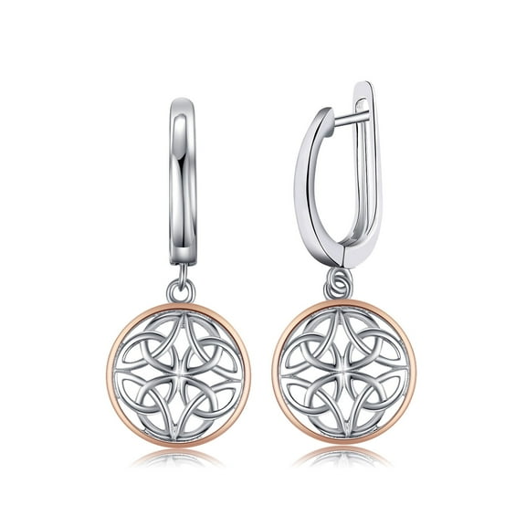 Jewelrypalace Irish Celtic Knot Dangle Earrings, 14k Rose Gold Plated 925 Sterling Silver Hoop Earrings for Women, Love Drop Earrings for Women, Huggie Earrings for Her, Earring Sets Hoops Jewelry