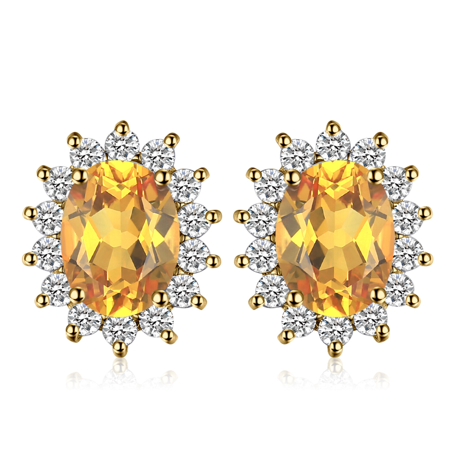 Orecchini Pendenti Ovali In Oro 9ct Con Gemma Naturale E Diamanti Halo - Diamondere