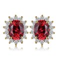 thumbnail image 1 of Jewelrypalace Kate Princess Diana Vintage Oval 1.3ct Genuine Garnet Halo Stud Earrings 925 Sterling Sliver Gold Plated, 1 of 6