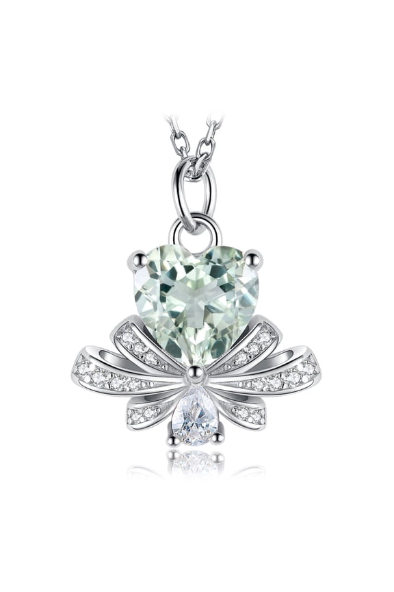 Love Bow 2.2ct Heart Shape Genuine Green Amethyst Pendant 925 Sterling Silver