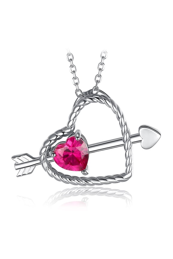 Love Heart Cupid Arrow 1ct Heart Cut Ruby Color Cubic Zirconia Pendant Necklace 925 Sterling Silver