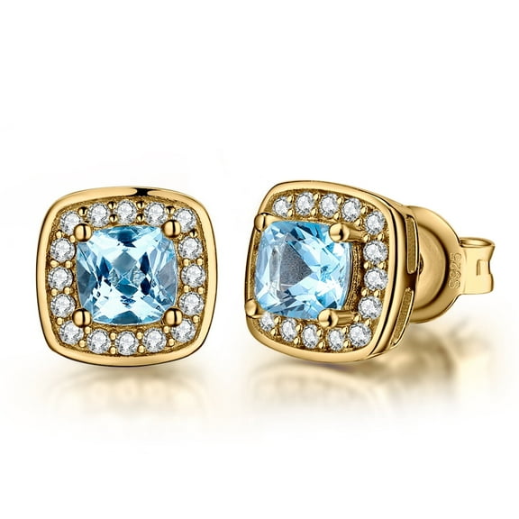 Jewelrypalace Marquise Halo 1ct Cushion Cut Genuine Sky Blue Topaz Cubic Zirconia CZ Stud Earrings 925 Sterling Silver Gold Plated