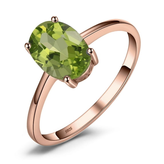 Jewelrypalace Oval 1.4ct Natural Green Peridot Birthstone Solitaire Ring Genuine 925 Sterling Silver Rose Gold Plated