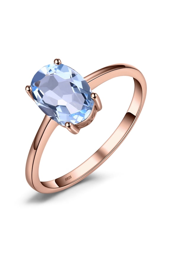 Oval 1.6ct Natural Sky Blue Topaz Birthstone Solitaire Ring Genuine 925 Sterling Silver Rose Gold Plated