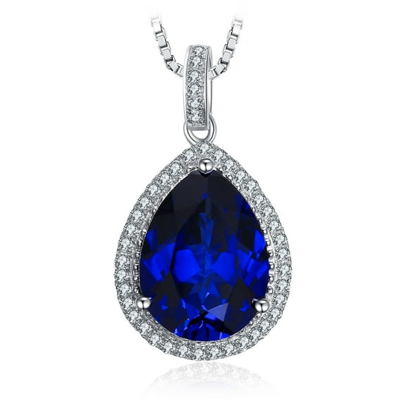 Jewelrypalace Pear Cut 10.9ct Created Blue Sapphire Halo Pendant Necklace 925 Sterling Silver