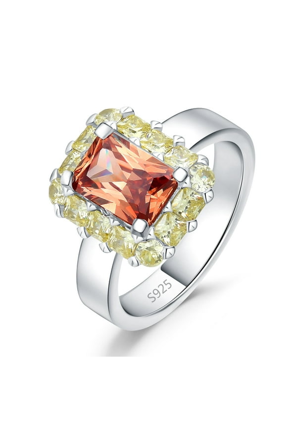 Pineapple 3.8ct Rectangle Princess Cut Champagne Cubic Zirconia Statement Ring 925 Sterling Silver