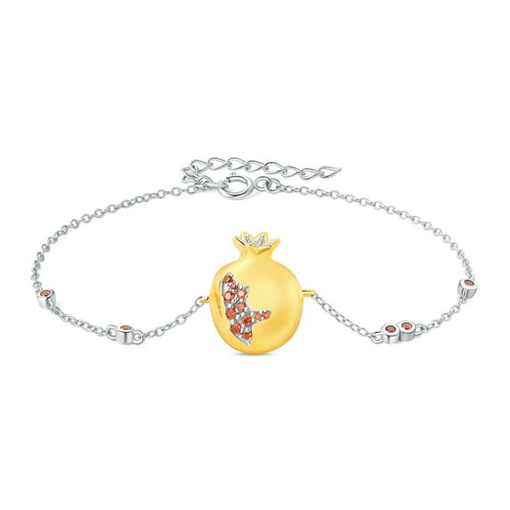 Jewelrypalace Pomegranate 0.3ct Red Cubic Zirconia Adjustable Bracelet 14K Yellow Gold 925 Sterling Silver