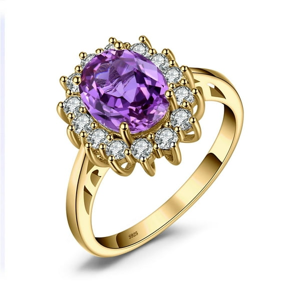 Jewelrypalace Princess Diana Kate Middleton Gemstone Birthstone Created Alexandrite Sapphire Halo Engagement Rings for Women, 14K Yellow Gold Plated 925 Sterling Silver Size 9