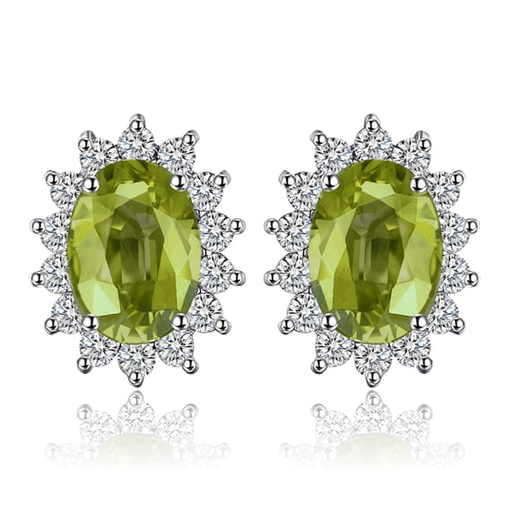Jewelrypalace Princess Diana William Kate Vintage Oval 1.2ct Genuine Peridot Halo Stud Earrings 925 Sterling Silver