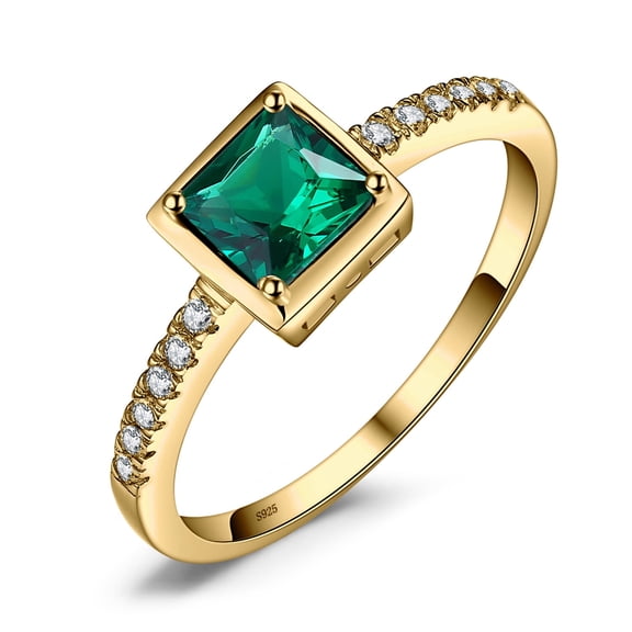 Jewelrypalace Square 0.5ct Created Nano Russian Simulated Emerald Solitaire Engagement Ring 925 Sterling Silver Yellow Gold Plated
