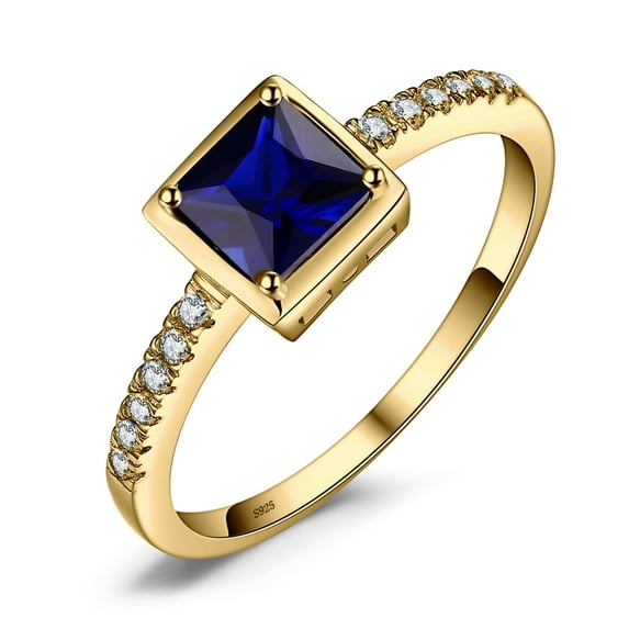 Jewelrypalace Square 0.9ct Created Blue Sapphire Solitaire Engagement Ring 925 Sterling Silver Yellow Gold Plated