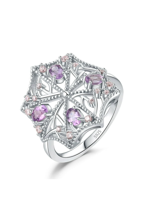 Umbrella 0.8ct Hollow Oval Lavender Color Genuine Light Amethyst Pink Purple Cubic Zirconia Statement Ring 925 Sterling Silver