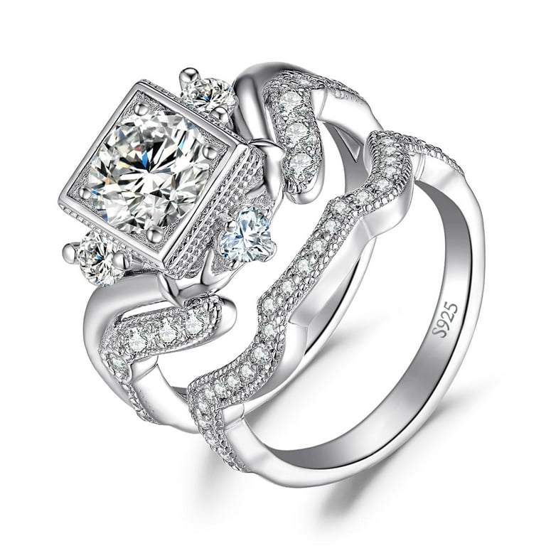 Jewelrypalace Vintage Claddagh Crown Hug Heart Hand Friendship Round Cut 1ct Cubic Zirconia 3 stone Engagement Ring Bridal Sets Wedding Band Stacking