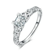 Jewelrypalace Vintage Engagement Rings for Women, 14K Gold Plated 925 Sterling Silver Cubic Zirconia Promise Rings for Her, Anniversary Celtic Knot Princess Cut Solitaire Simulated Diamond Ring