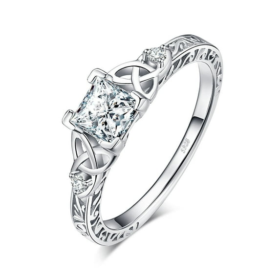 Jewelrypalace Vintage Engagement Rings for Women, 14K Gold Plated 925 Sterling Silver Cubic Zirconia Promise Rings for Her, Anniversary Celtic Knot Princess Cut Solitaire Simulated Diamond Ring 6