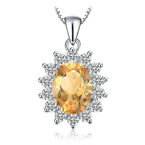 Jewelrypalace Vintage Kate Princess Diana 1.8ct Oval Genuine Citrine Halo Pendant 925 Sterling Silver
