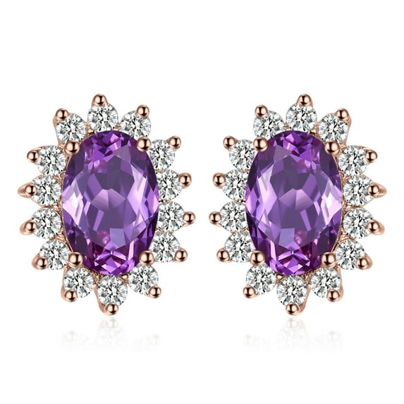 Jewelrypalace Vintage Princess Diana William Kate Middleton Oval 1.5ct Created Alexandrite Sapphire Stud Earrings 925 Sterling Silver Rose Gold Plated