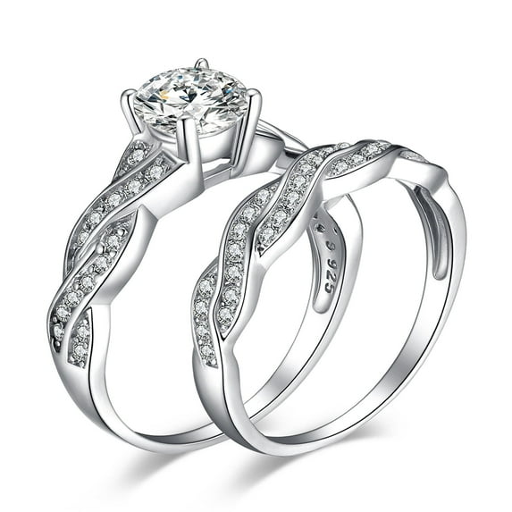 Jewelrypalace Wedding Bands Engagement Rings for Women, 14K Gold Plated 925 Sterling Silver Cubic Zirconia Promise Rings for Her, Infinity Anniversary 1.5ct Simulated Diamond Ring Set