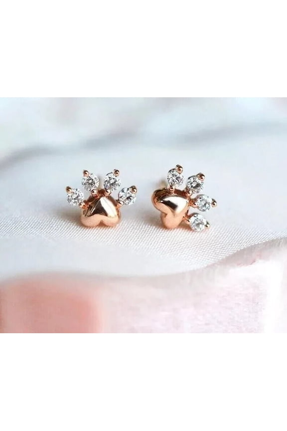 Lab Created Diamond Fancy Dog Paw Stud Earring 14K Rose Gold Plated 2Ct Round Cut