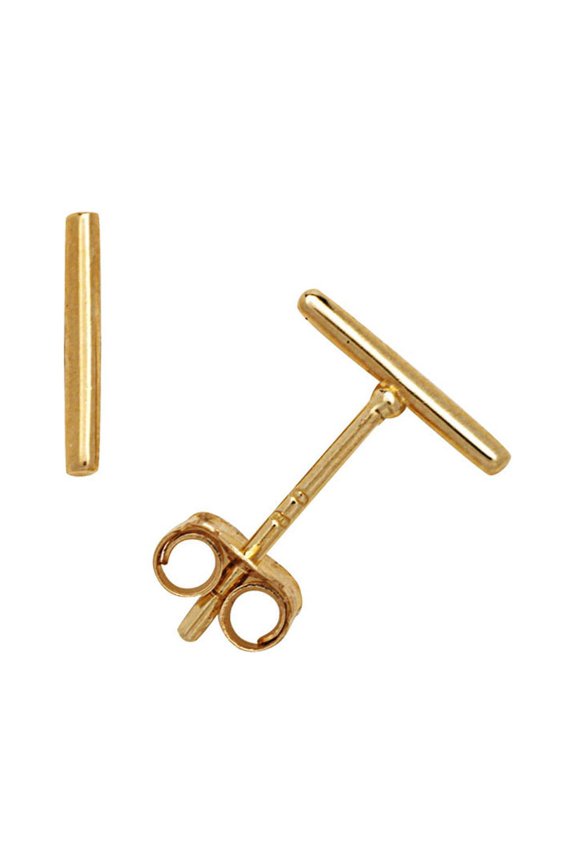 14k Yellow Gold Small Bar Line Stick Post Stud Earrings (1mmx 7mm) (Yellow Gold) Stud Earring for Women