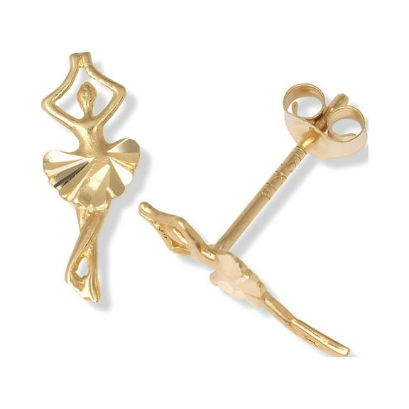 Jewelryweb 14k Yellow Gold Sparkle-Cut Dancing Ballerina Stud Earrings For (5mm X 14mm) Ball Earring