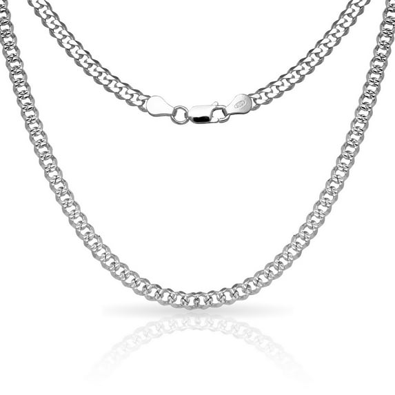Jewelryweb 925 Sterling Silver Mens Italian 6mm Pave Curb Chain Necklace (18-30 Inch) 20 Inch Necklace for Men