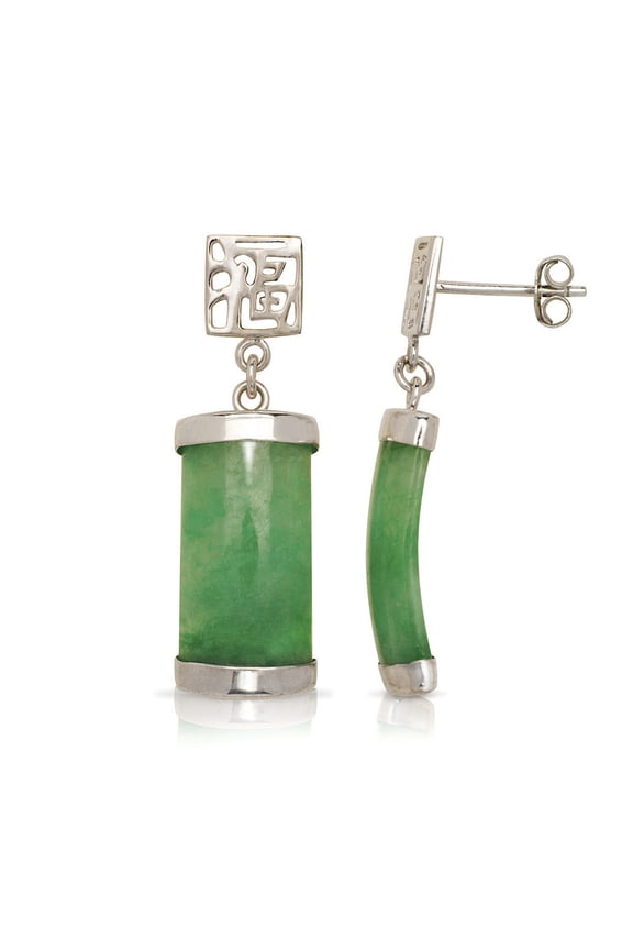 925 Sterling Silver Rhodium Green Dyed Jade Segment Drop Longevity Earrings 30x8mm Stud Earring for Women