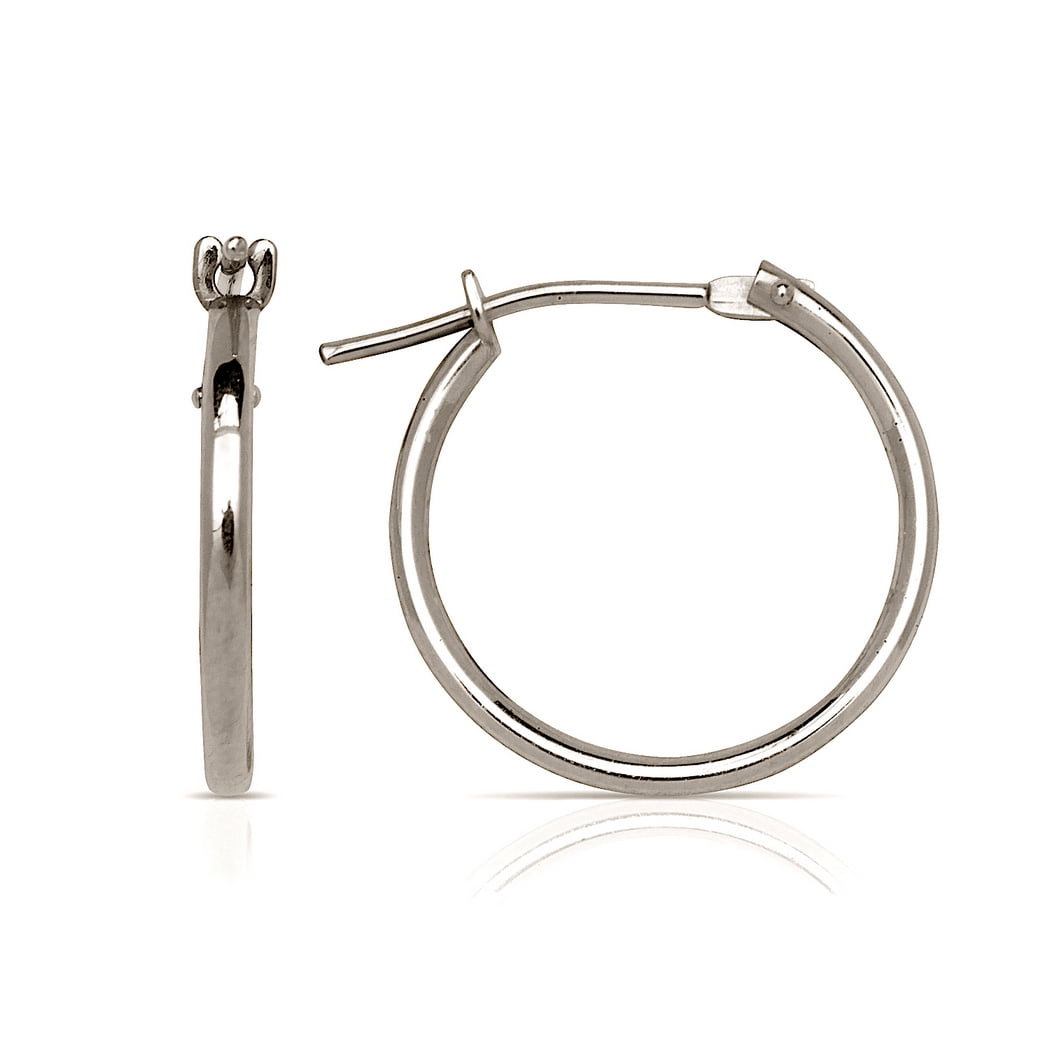 Jewelryweb Solid 14k Gold 1mm Classic Tube Hoop Earrings 10mm White Gold Hoop Earring for Women