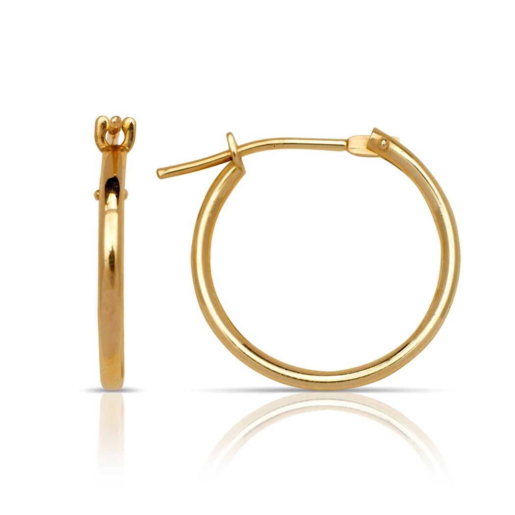 Jewelryweb Solid 14k Gold 1mm Classic Tube Hoop Earrings 12mm Yellow Gold Hoop Earring for Women