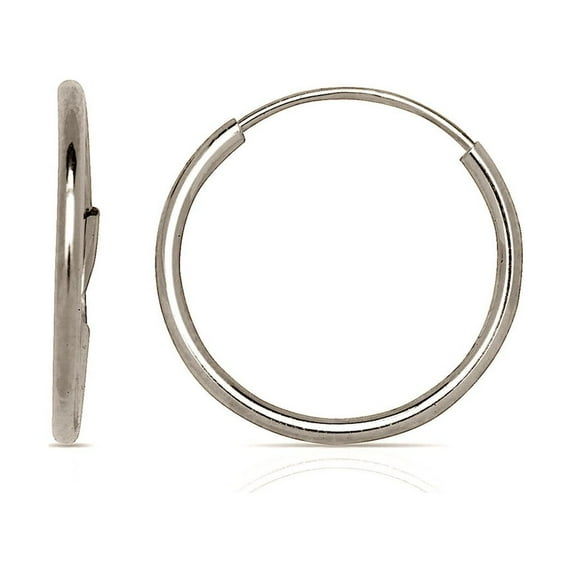 Jewelryweb Solid 14k Gold 1mm Seamless Endless Tube Hoop Earrings (10mm-27mm) White Gold 14 mm Hoop Earring for Women