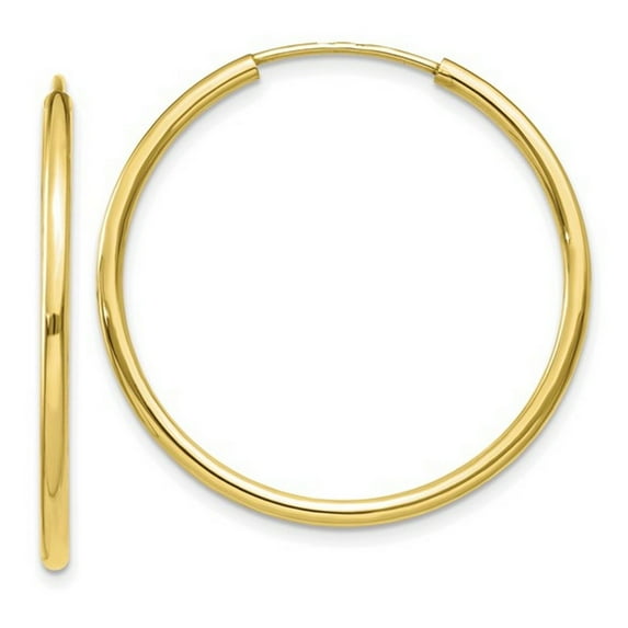 Jewelryweb Solid 14k Gold 1mm Seamless Endless Tube Hoop Earrings (10mm-27mm) Yellow Gold 27 mm Hoop Earring for Women