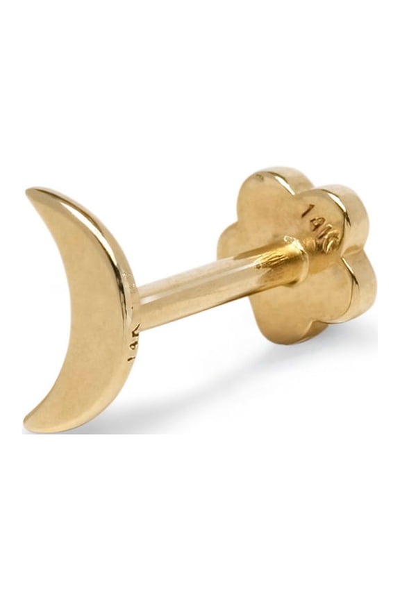 Solid 14k Yellow Gold 18G 6mm Crescent Celestial Moon Labret Cartilage Stud Body Piercing Stud for Women