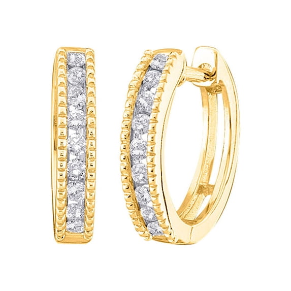 Jewels By Lux 10k Yellow Gold Round Channel-set Diamond Womens Simple Milgrain-accent Hoop Earrings 1/4 Cttw In Channel Setting (I2-I3 clarity; H-I color)