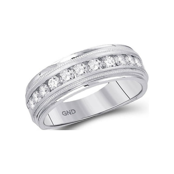 Jewels By Lux 10kt White Gold Mens Round Channel-set Diamond Milgrain Edge Wedding Band Ring 1/2 Cttw Ring Size 10