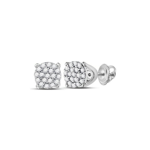 Jewels By Lux 10kt White Gold Womens Round Diamond Cluster Earrings 1/8 Cttw In Cluster Setting (I2-I3 clarity; J-K color)