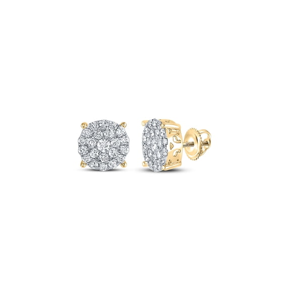 Jewels By Lux 10kt Yellow Gold Womens Round Diamond Concentric Circle Cluster Stud Earrings 2.00 Cttw In Cluster Setting (I2-I3 clarity; I-J color)