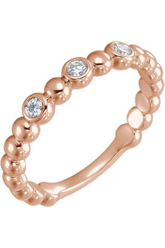 14K Rose Gold 1/8 CTW Diamond Beaded Ring Size 7