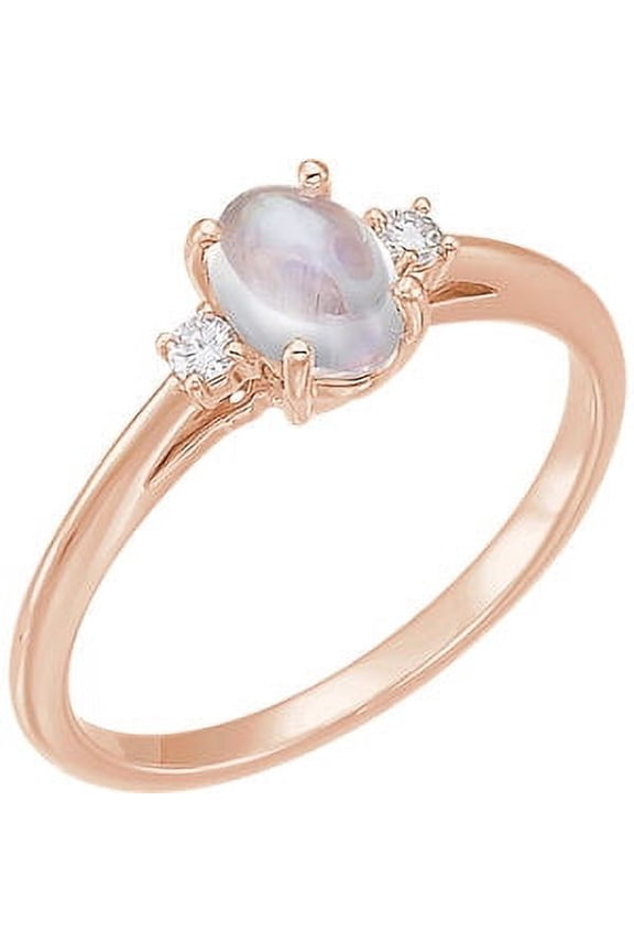 14K Rose Gold Rainbow Moonstone & .06 CTW Diamond Ring Size 7