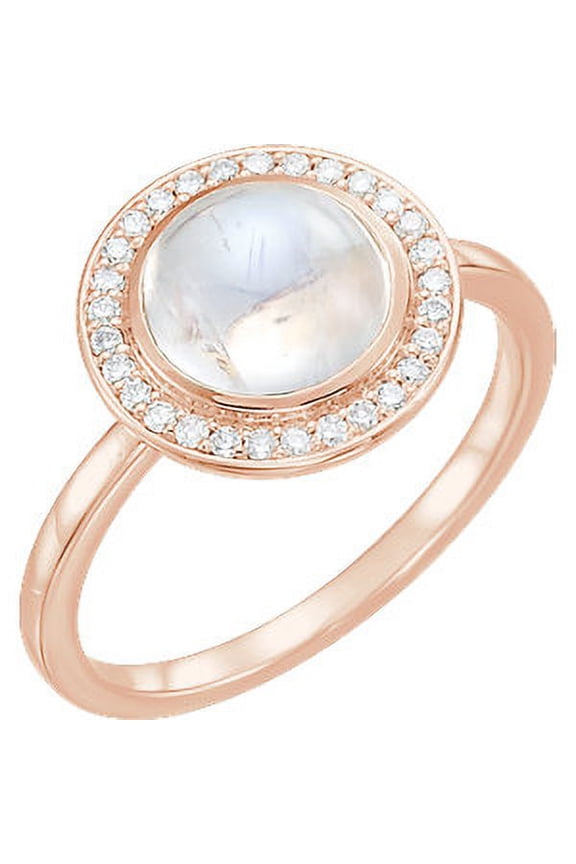 14K Rose Gold Rainbow Moonstone & 1/8 CTW Diamond Ring Size 7