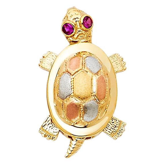 Jewels By Lux 14K White Yellow And Rose Tri Color Gold Turtle Pendant 22mm X 11mm