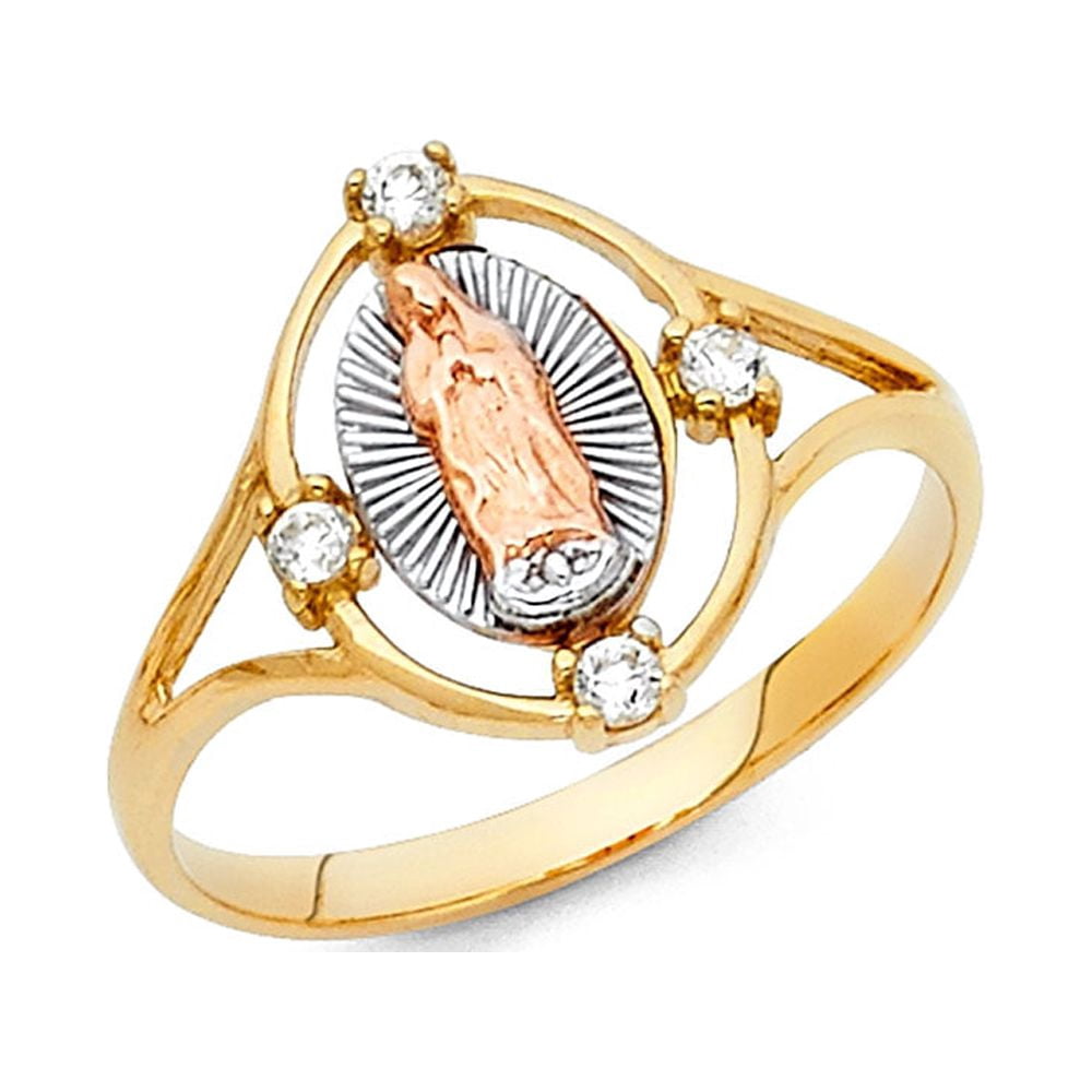 Jewels By Lux 14K White Yellow and Rose Three Color Gold Our Lady of ...