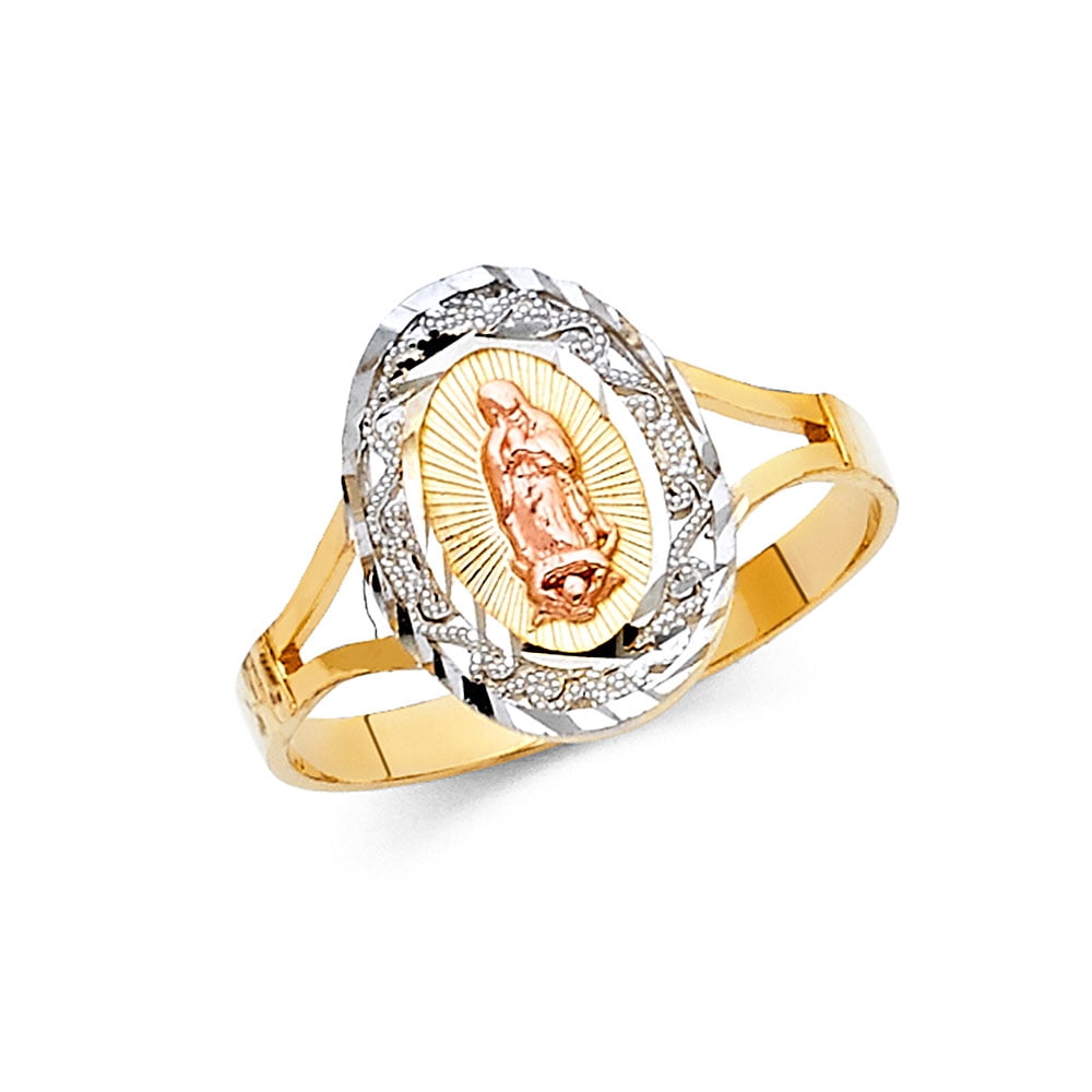 Jewels By Lux 14K White Yellow and Rose Three Color Gold Our Lady of ...