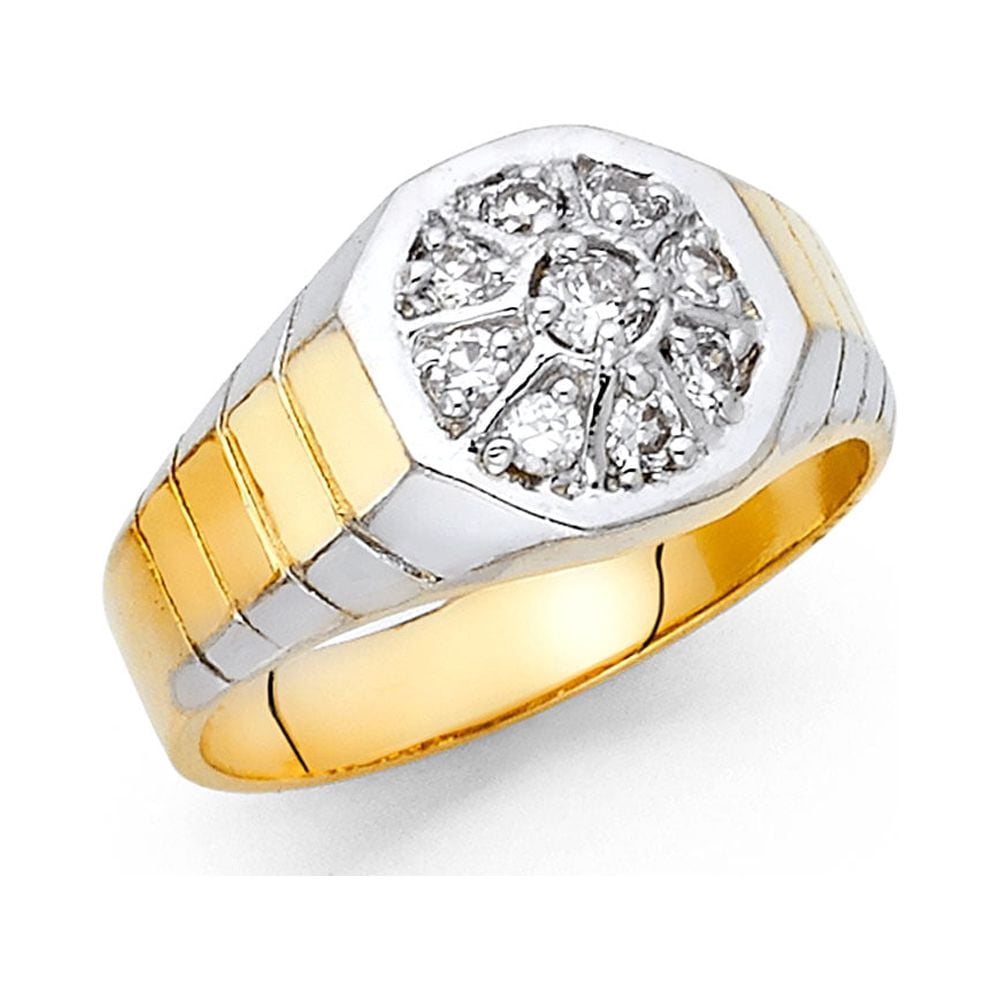 Jewels By Lux 14K White and Yellow Gold Two Tone Cubic Zirconia CZ Mens ...