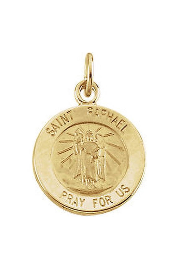 14K Yellow Gold 12mm Round St. Raphael Medal