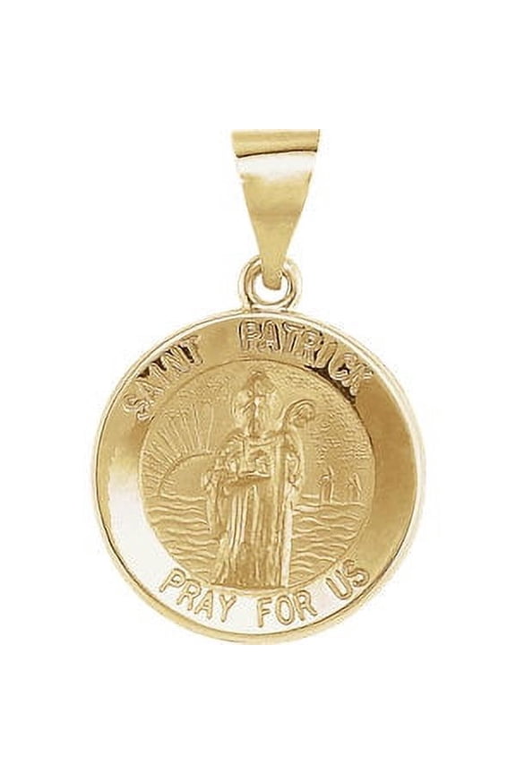 14K Yellow Gold 15mm Round Hollow St. Patrick Medal