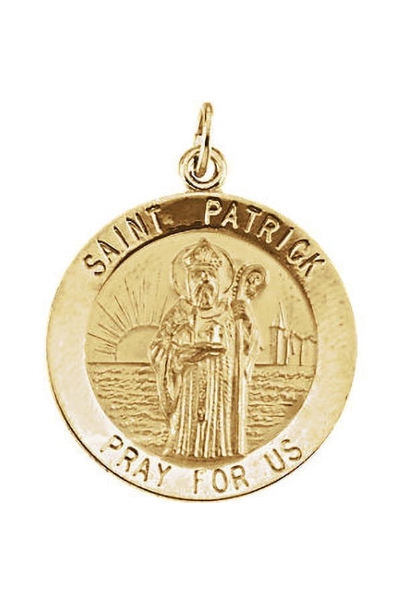 14K Yellow Gold 22mm Round St. Patrick Medal